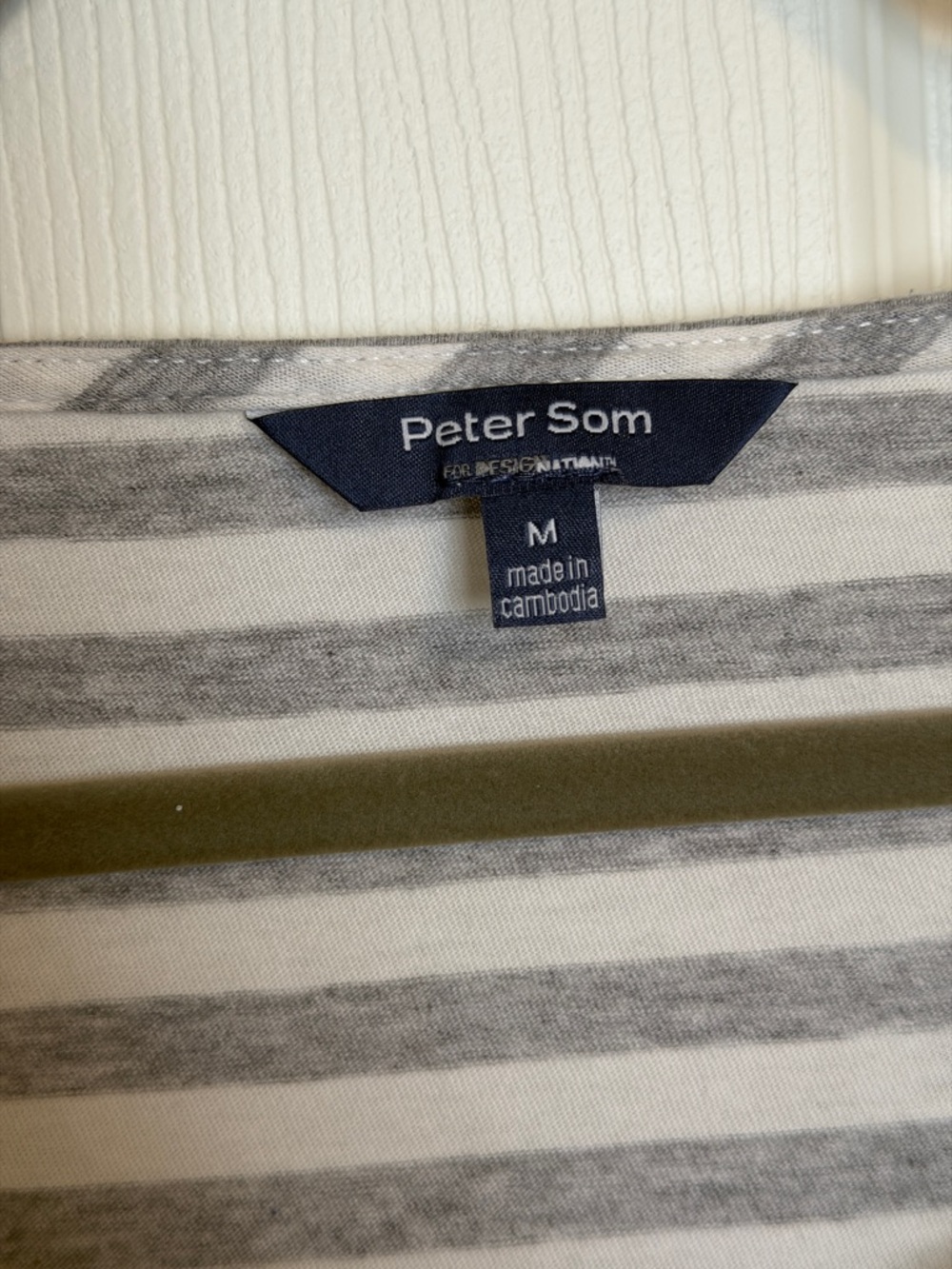 Peter Som French Girl Breton Stripe Graphic Tee Medium Gray White 3/4 Sleeve - Picture 6 of 6